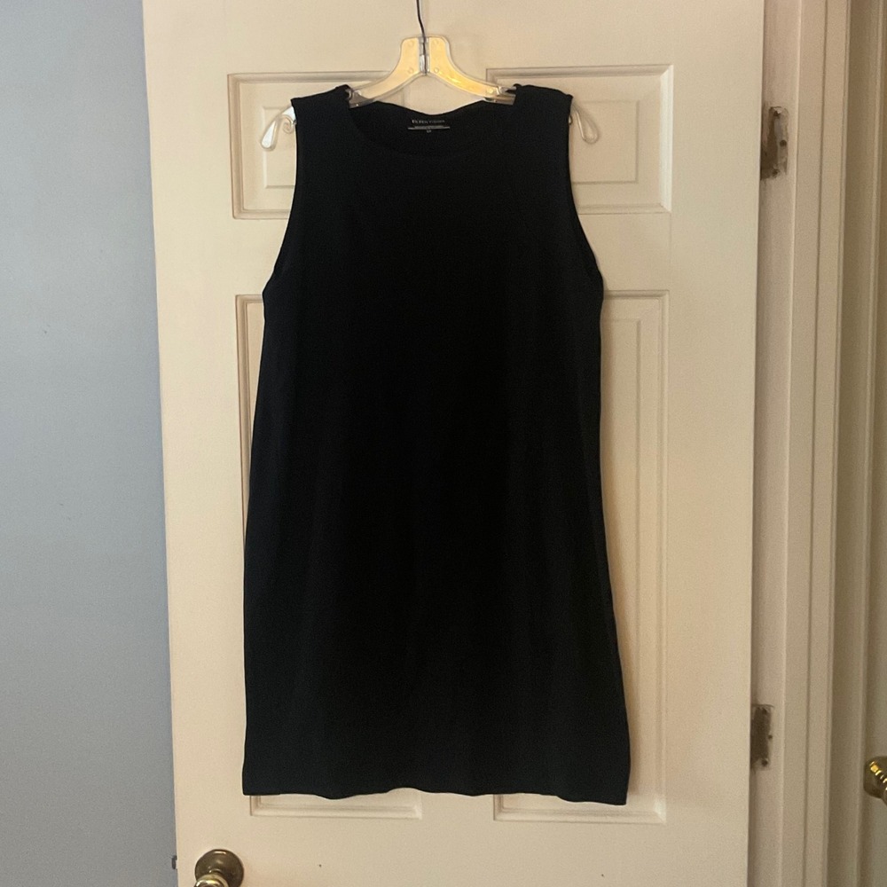 Eileen Fisher Black Organic Cotton Sleeveless Shift Dress Small Minimalist LBD